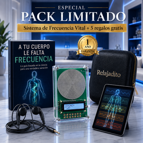 Pack completo Relajadito: dispositivo, estuche, auriculares, libro de frecuencias y pantalla de programas
