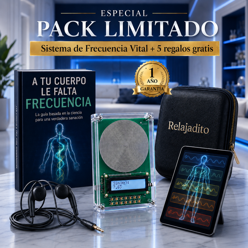 Pack completo Relajadito: dispositivo, estuche, auriculares, libro de frecuencias y pantalla de programas