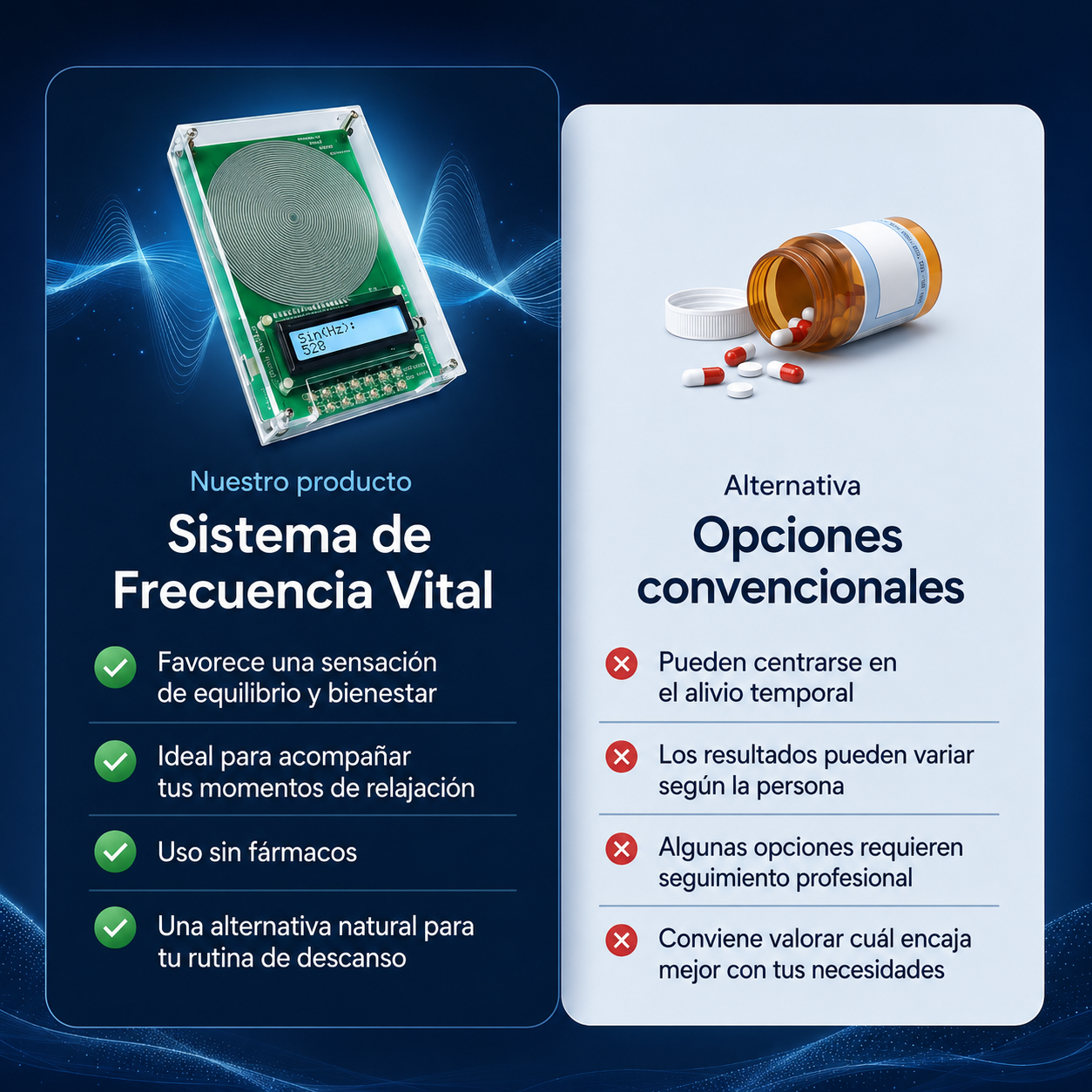 Comparativa Relajadito frente a opciones convencionales: frecuencias reales sin fármacos