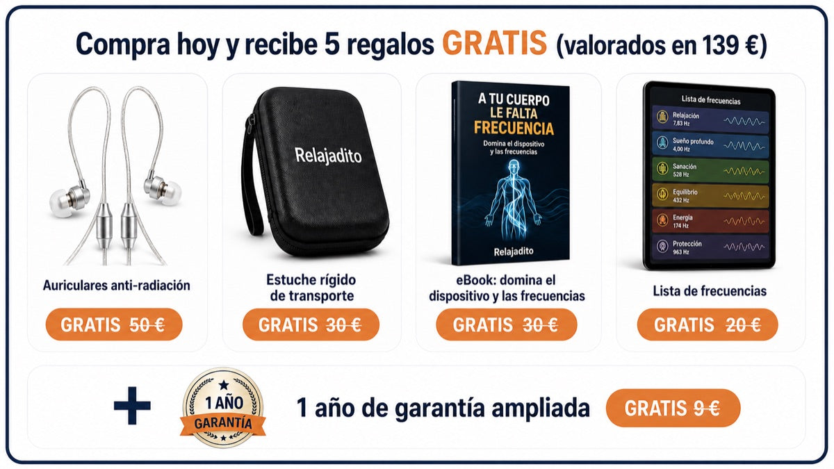 Compra hoy y recibe 5 regalos gratis valorados en 139 €: auriculares, estuche, eBook, lista de frecuencias y 1 año de garantía ampliada